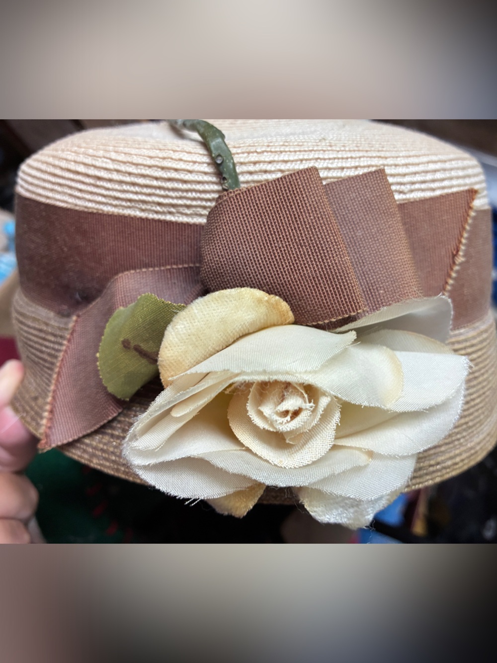 Women’s Straw Hat with Brown Ribbon and Cream Flower